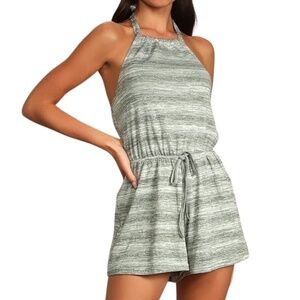Lulus Halter Romper - Green & White Size XS